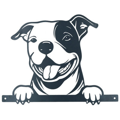 AB Tools Black Metal Peeking Staffie Silhouette With Fixing Plate Garden Ornament Gift from B&Q