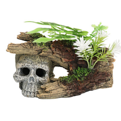 AB Tools Aquatic Aquarium Decor Skull Log With Plants Fish Tank Ornament 16X10X9 from B&Q