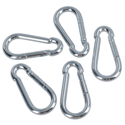 AB Tools Carabiner Hook Clip Snap Hook Spring Loaded 8mm X 80mm 150Kg Capacity 5Pc from B&Q
