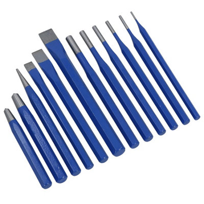 AB Tools Punch And Chisel Set Centre Tapered Parallel Drift Pin Punches Cold Chisels 12Pc from B&Q