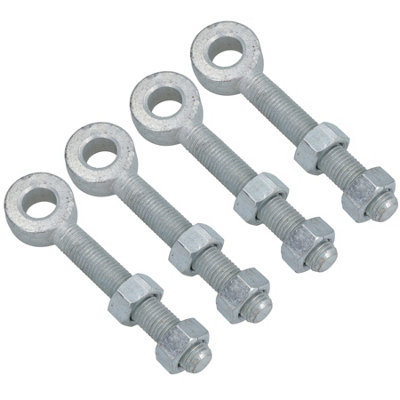 AB Tools Swing Gate Long Eye Bolts Hinge + Nuts Adjustable Zinc Plated 16 X 100mm 4Pc
