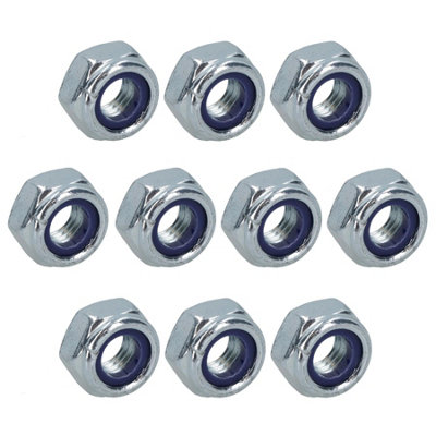 B&Q -  M8 X 1.25mm Nyloc Nut Fastener Hexagonal Metric Nuts Grade 8 Zinc Plated 10Pk