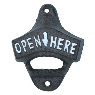 AB Tools Open Here Bottle Opener Cast Iron Sign Gift Garage Shed Bar Man Cave from B&Q
