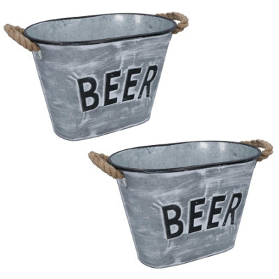 B&Q -  Drinks Bucket Metal Wine Champagne Bottle Ice Cooler Bucket Party Tub 2Pk