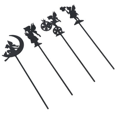 AB Tools Small Black Fairy Pixie Silhouettes Set Of 4 Stake Garden Lawn Yard Ornament from B&Q