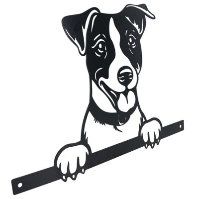 AB Tools Black Metal Peeking Jack Russell Silhouette With Fixing Plate Garden Ornament Gift from B&Q
