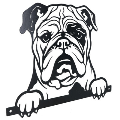 AB Tools Black Metal Peeking Bulldog  Silhouette With Fixing Plate Garden Ornament Gift from B&Q