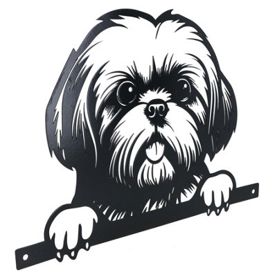AB Tools Black Metal Peeking Shih Tzu Silhouette With Fixing Plate Garden Ornament Gift from B&Q