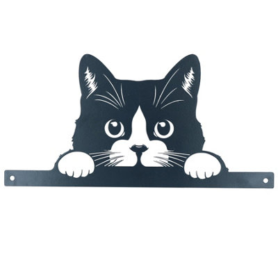 AB Tools Black Metal Peeking Cat Silhouette With Fixing Plate Garden Ornament Gift from B&Q