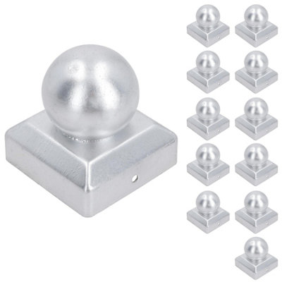 AB Tools Metal Fence Post Cap Round / Ball 75mm X 75mm Protector Cover Silver 12Pc from B&Q