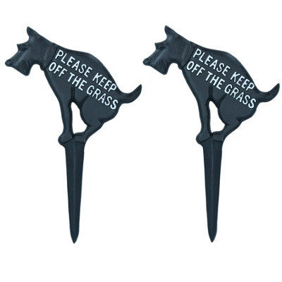 AB Tools Keep Dog Off The Grass Warning Sign Plaque Stake Cast Iron Garden Lawn 2Pk from B&Q