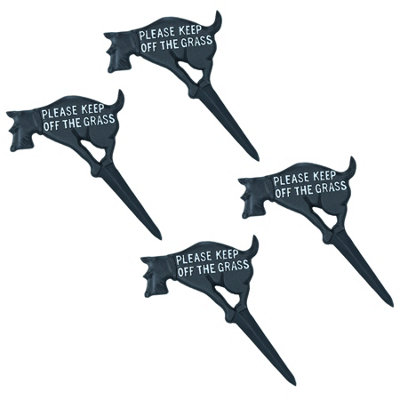 B&Q -  Keep Dog Off The Grass Warning Sign Plaque Stake Cast Iron Garden Lawn 4Pk