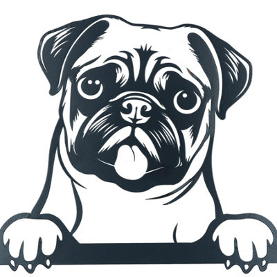 AB Tools Black Metal Peeking Pug Silhouette With Fixing Plate Garden Ornament Gift from B&Q
