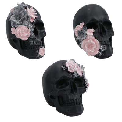 AB Tools Floral Skulls Ornament Set Of 3 Resin Statue Sculpture House Decoration Home from B&Q