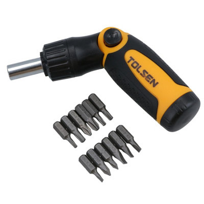 AB Tools 14Pcs Ratchet Screwdriver Set Slotted / FlatPoziTorx Star Head Adjustable Angle from B&Q