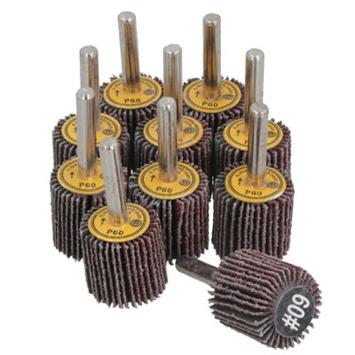 AB Tools 25mm 60 Grit Abrasive Flap Wheel Discs Sanding Rust Removal 6mm Shank 10Pc from B&Q