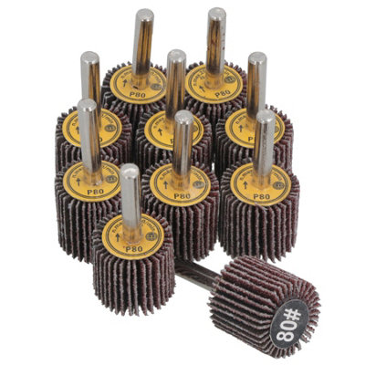 AB Tools 25mm 80 Grit Abrasive Flap Wheel Discs Sanding Rust Removal 6mm Shank 10Pc from B&Q