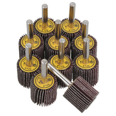 AB Tools 25mm 120 Grit Abrasive Flap Wheel Discs Sanding Rust Removal 6mm Shank 10Pc from B&Q