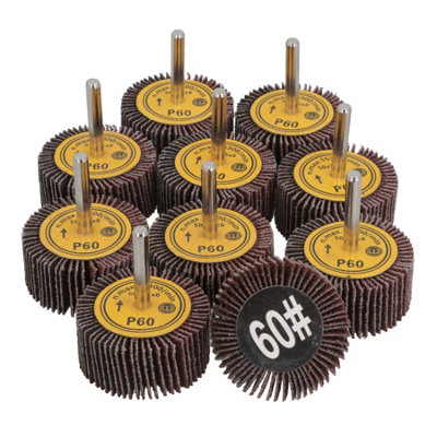 AB Tools 50mm 60 Grit Abrasive Flap Wheel Discs Sanding Rust Removal 6mm Shank 10Pc from B&Q