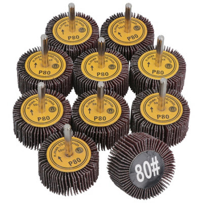 AB Tools 50mm 80 Grit Abrasive Flap Wheel Discs Sanding Rust Removal 6mm Shank 10Pc from B&Q