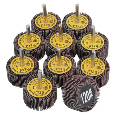 AB Tools 50mm 120 Grit Abrasive Flap Wheel Discs Sanding Rust Removal 6mm Shank 10Pc from B&Q