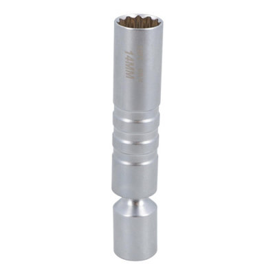 AB Tools 14mm Thin Wall Walled Swivel Magnetic Spark Plug Socket 3/8In Drive 12Pt from B&Q