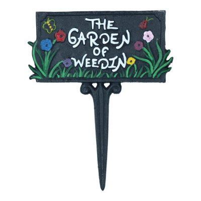AB Tools Garden Of Weedin Sign Cast Iron Sign Plaque Spike Stake Garden Park Lawn Yard from B&Q