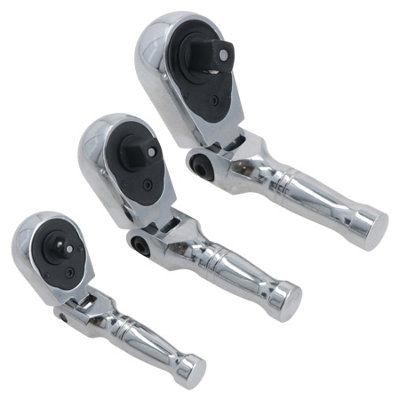 AB Tools Stubby Flexi Headed Ratchet Set Socket Driver Reversible 1/4In 3/8In 1/2In 3Pc from B&Q
