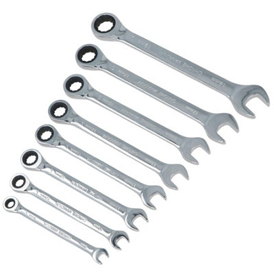 B&Q -  Metric Ratchet Spanner Wrench Combination Set 72 Teeth Bi-Hex 819mm 8Pc