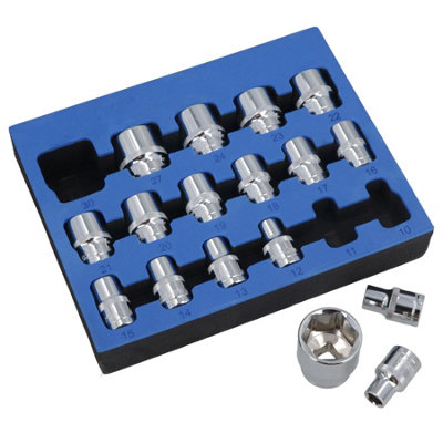 AB Tools 1/2In Drive Shallow Metric mm Sockets 10mm30mm 17Pc 6 Sided Single Hex from B&Q