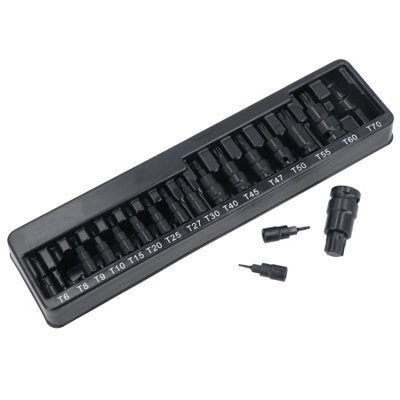 AB Tools Male Torx Star Impact Shallow Bit Sockets T6T70 1/4In 3/8In 1/2In Drive 16Pc from B&Q
