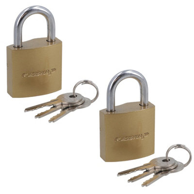 B&Q -  32mm Iron Padlock Security Lock Brass Finish With Hardened Steel Shackle 2Pc