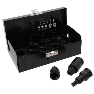 AB Tools 1/2In Drive Spline Triple Square Male Tamper Shallow Impact Sockets M4M18 10Pc from B&Q