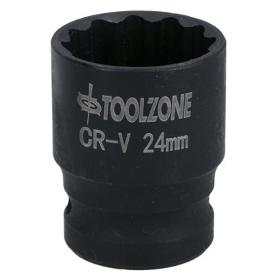 AB Tools 24mm 1/2In. Drive Shallow Metric Impact Impacted Socket 12 Sided Bi-Hex from B&Q
