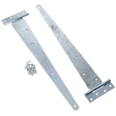 B&Q -  18In / 450mm Heavy Duty T Tee Hinges For Shed + Garden Gates Zinc Plated 2Pc