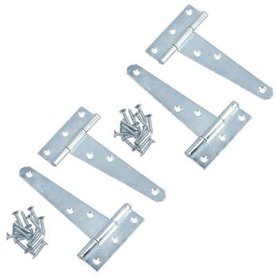 AB Tools 4In / 102mm Heavy Duty T Tee Hinges For Shed + Garden Gates Zinc Plated 4Pc from B&Q