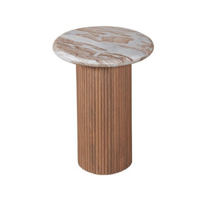 Buttercup Farm Ashford Pedestal Side TableNatural Marble And WoodL40 X W40 X H55 CmBrown from B&Q
