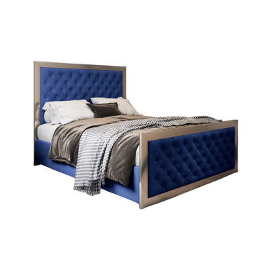  - Emia Upholstered Soft Velvet Metal Designer Bed Frame