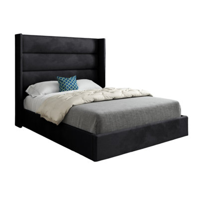 - Jacob Straight Winged Upholstered Soft Velvet Designer Bed Frame