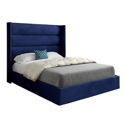  - Jacob Straight Winged Upholstered Soft Velvet Designer Bed Frame
