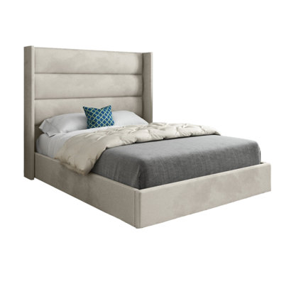  - Jacob Straight Winged Upholstered Soft Velvet Designer Bed Frame