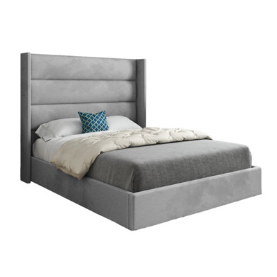  - Jacob Straight Winged Upholstered Soft Velvet Designer Bed Frame