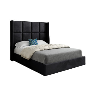  - Makis Straight Winged Upholstered Soft Velvet Designer Bed Frame