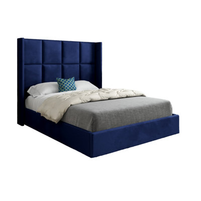  - Makis Straight Winged Upholstered Soft Velvet Designer Bed Frame