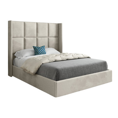  - Makis Straight Winged Upholstered Soft Velvet Designer Bed Frame