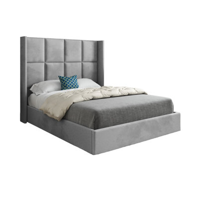  - Makis Straight Winged Upholstered Soft Velvet Designer Bed Frame