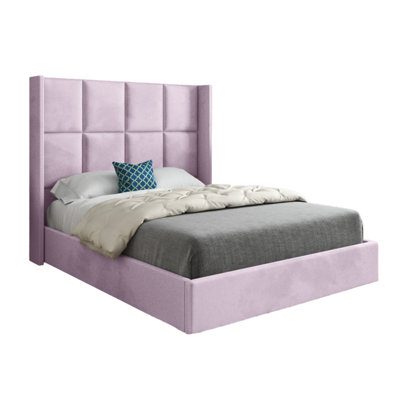  - Makis Straight Winged Upholstered Soft Velvet Designer Bed Frame