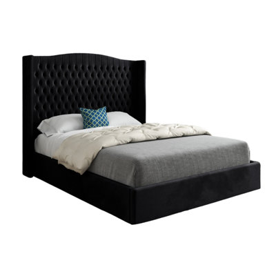  - Snuggler Curved Top Winged Upholstered Soft Velvet Designer Bed Frame