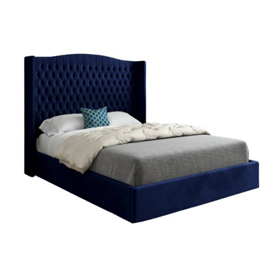  - Snuggler Curved Top Winged Upholstered Soft Velvet Designer Bed Frame