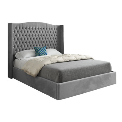  - Snuggler Curved Top Winged Upholstered Soft Velvet Designer Bed Frame